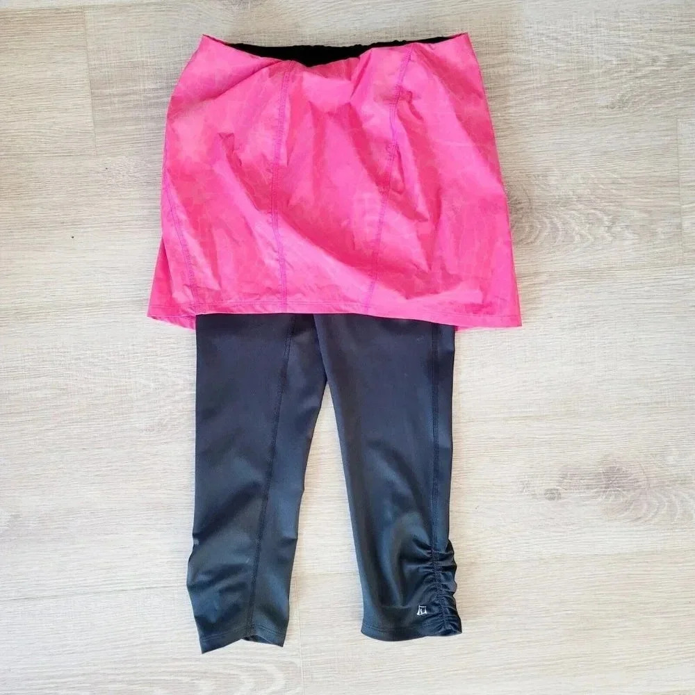 Skirt Sports Reflective Safety Capri Skirt Pink Athletic Attached Leggings S
